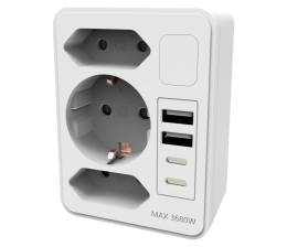 Marke: Revolt 8in1-Mehrfach-Steckdosen-Adapter mit USB-C/A, Nachtlicht und 3.680 Watt, Bild 1 Car-Media 8in1-Mehrfach-Steckdosen-Adapter mit USB-C/A, Nachtlicht und 3.680 Watt - News, Bild 1