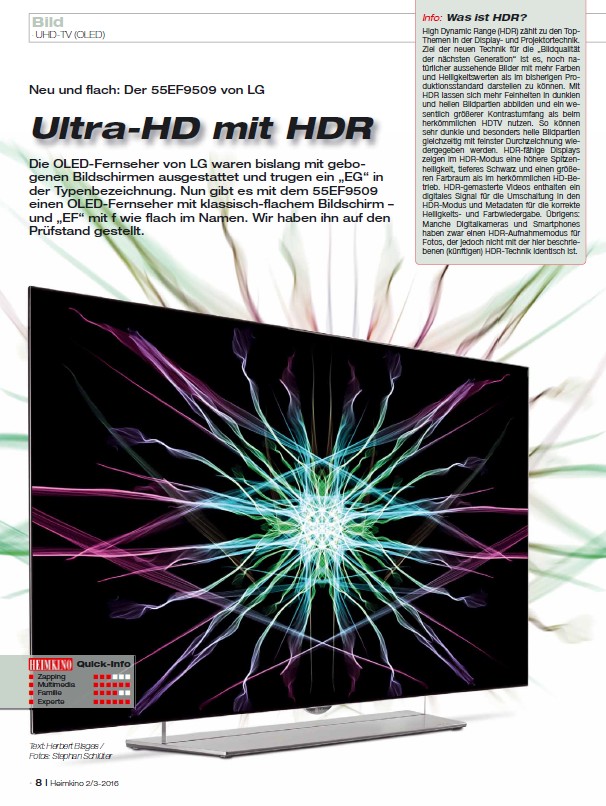 Heimkino „HEIMKINO“ 2/2016: Brandneue Fernseher und Projektoren mit HDR im Test - News, Bild 2