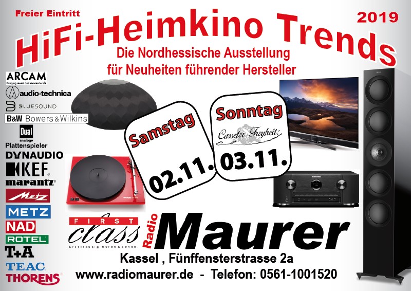 HiFi HiFi-Heimkino-Trends 2019 bei Radio Maurer am Wochenende in Kassel, Bild 1 HiFi HiFi-Heimkino-Trends 2019 bei Radio Maurer am Wochenende in Kassel - News, Bild 1
