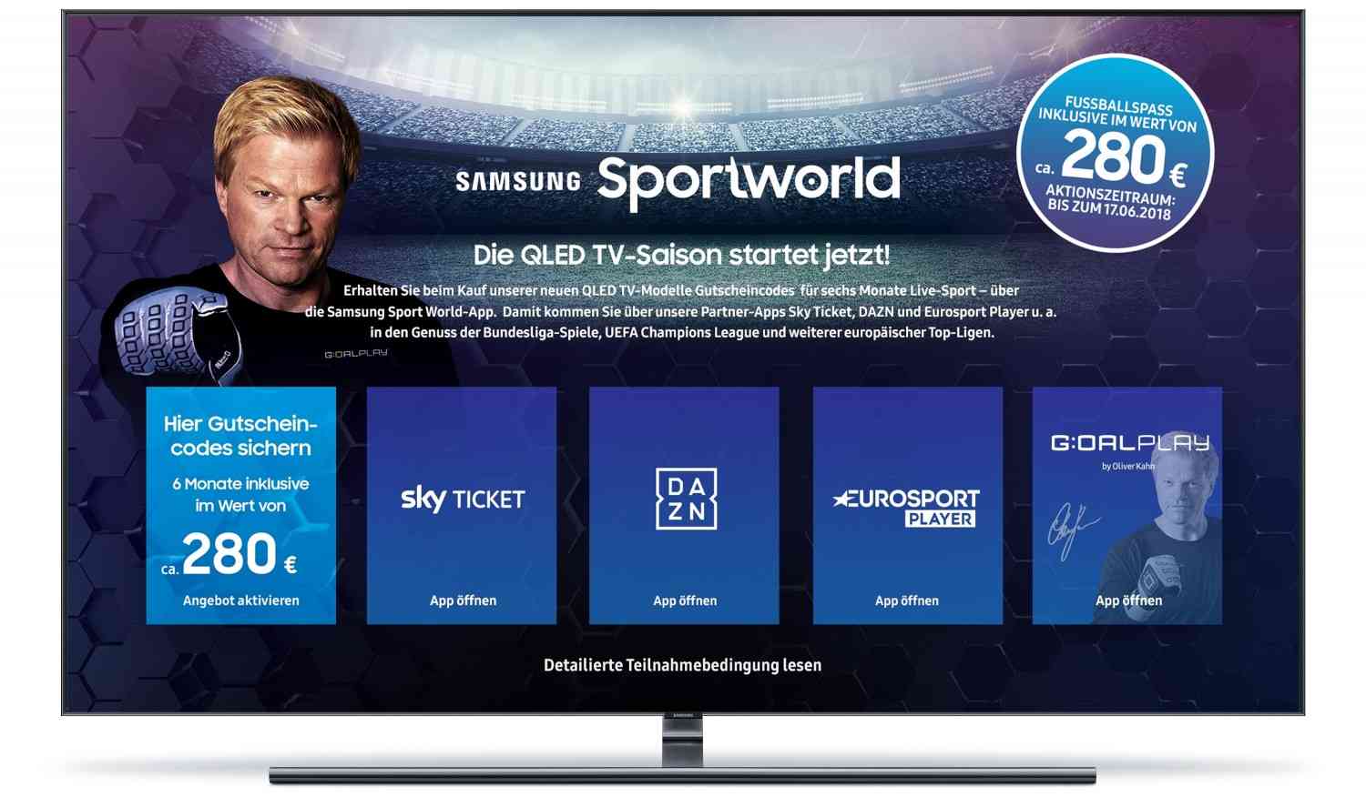 TV Noch bis zum 17. Juni: Samsung-QLED-TV kaufen und Fußball-Apps gratis nutzen - News, Bild 1