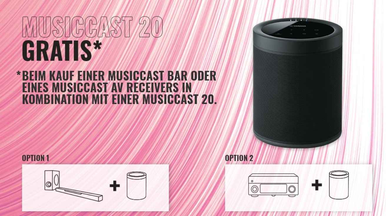 Yamaha Yamaha MusicCast Aktion nur noch heute: Kostenlosen Streaming-Speaker MusicCast 20 bei Bundle-Kauf sichern, Bild 1 Heimkino Yamaha MusicCast Aktion nur noch heute: Kostenlosen Streaming-Speaker MusicCast 20 bei Bundle-Kauf sichern - News, Bild 1