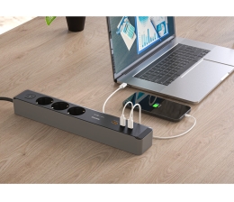 Produktvorstellung 3-fach Steckdosenleiste mit 100-W-USB-Lader von Hama - News, Bild 1