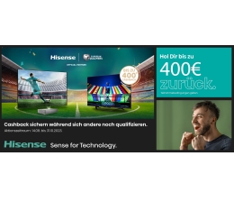 Marke: Hisense Cashback-Aktion bis Ende Oktober: Hisense zahlt bis zu 400 Euro zurück, Bild 1 Heimkino Cashback-Aktion bis Ende Oktober: Hisense zahlt bis zu 400 Euro zurück - News, Bild 1
