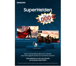 Marke: Samsung Noch vier Tage: Samsung mit „SuperHe!den“-Cashback-Aktion - 1.000 Euro Rabatt bei Flat-TV-Kauf, Bild 1 Car-Media Noch vier Tage: Samsung mit „SuperHe!den“-Cashback-Aktion - 1.000 Euro Rabatt bei Flat-TV-Kauf - News, Bild 1