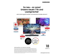 Marke: Samsung Bis zum 15. Mai: Samsung gewährt TV-Käufern bis zu 3.000 Euro Rabatt, Bild 1 TV Bis zum 15. Mai: Samsung gewährt TV-Käufern bis zu 3.000 Euro Rabatt - News, Bild 1