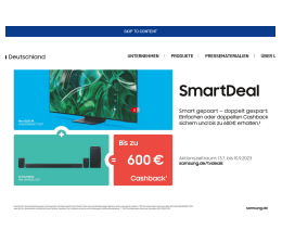 Marke: Samsung Noch bis zum 10. September: Samsung mit Cashback-Aktion für Fernseher und Soundbars, Bild 1 TV Noch bis zum 10. September: Samsung mit Cashback-Aktion für Fernseher und Soundbars - News, Bild 1