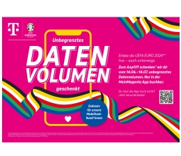 Marke: Telekom Zur Fußball-Europameisterschaft: Telekom schenkt Mobilfunkkunden unbegrenztes Datenvolumen, Bild 1 Service Zur Fußball-Europameisterschaft: Telekom schenkt Mobilfunkkunden unbegrenztes Datenvolumen - News, Bild 1