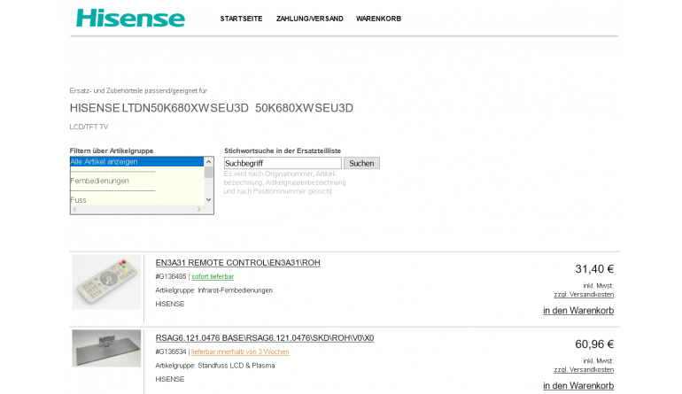 Heimkino Ersatzteile für Flat-TVs per Mausklick: Hisense mit neuem Online-Shop - News, Bild 1
