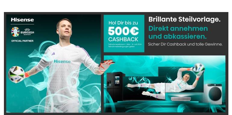Marke: Hisense Bis zu 500 Euro Rabatt noch bis 14. Juli: Hisense mit Cashback-Aktion für Flat-TVs , Bild 1 TV Bis zu 500 Euro Rabatt noch bis 14. Juli: Hisense mit Cashback-Aktion für Flat-TVs - News, Bild 1