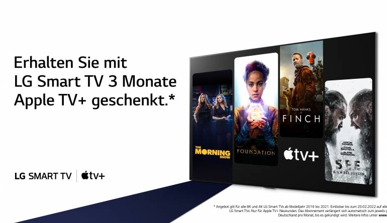 LG Ab sofort auf Smart-TVs von LG: Dreimonatige Gratis-Testphase von Apple TV+, Bild 1 TV Ab sofort auf Smart-TVs von LG: Dreimonatige Gratis-Testphase von Apple TV+ - News, Bild 1