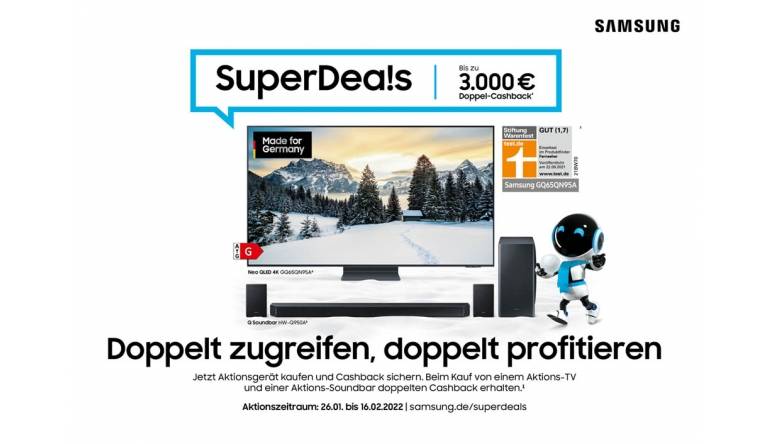 TV Noch bis zum 16. Februar: TV SuperDeals von Samsung - Bis zu zweifache Cashback-Prämien - News, Bild 1