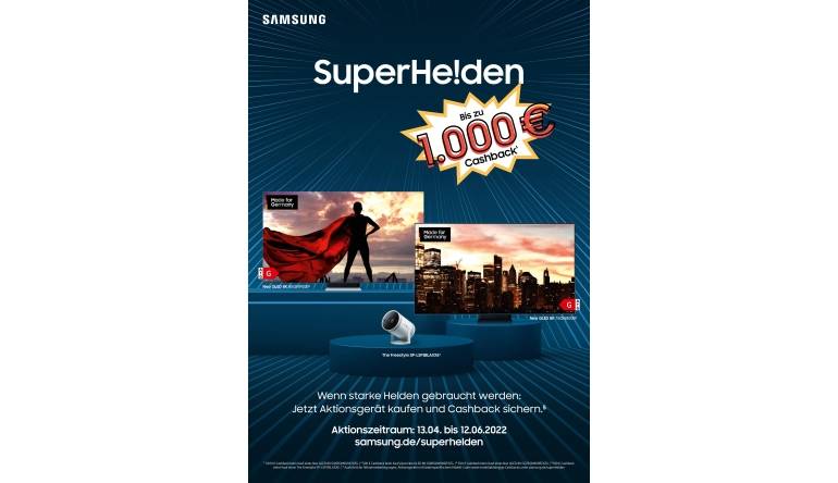 Car-Media Bis zum 12. Juni: Samsung mit „SuperHe!den“-Cashback-Aktion - 1.000 Euro Rabatt bei Flat-TV-Kauf - News, Bild 1