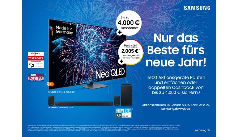 Marke: Samsung Am Sonntag ist Schluss: Cashback-Aktion von Samsung für Fernseher und Soundbars, Bild 1 Heimkino Am Sonntag ist Schluss: Cashback-Aktion von Samsung für Fernseher und Soundbars - News, Bild 1