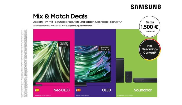 Marke: Samsung Bis Ende Juni: Samsung-Aktion für Flat-TVs und Soundbars mit bis zu 1.500 Euro Cashback, Bild 1 Heimkino Bis Ende Juni: Samsung-Aktion für Flat-TVs und Soundbars mit bis zu 1.500 Euro Cashback - News, Bild 1