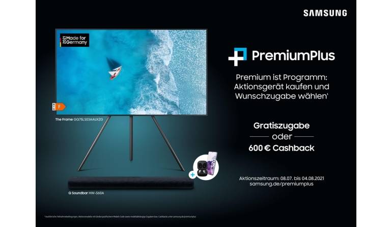 Samsung Bis zum 4. August: PremiumPlus-Aktion von Samsung für Lifestyle-TVs und Premium-Soundbars, Bild 1 Heimkino Bis zum 4. August: PremiumPlus-Aktion von Samsung für Lifestyle-TVs und Premium-Soundbars - News, Bild 1