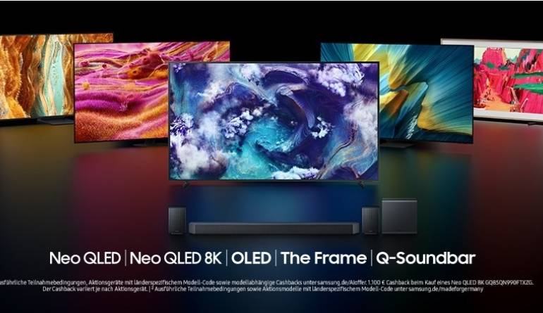 Marke: Samsung Bis zu 1.100 Euro zurück: Cashback-Aktion von Samsung für Fernseher und Soundbars bis zum 29. Juni, Bild 1 TV Bis zu 1.100 Euro zurück: Cashback-Aktion von Samsung für Fernseher und Soundbars bis zum 29. Juni - News, Bild 1