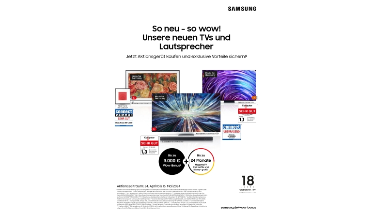 TV Bis zum 15. Mai: Samsung gewährt TV-Käufern bis zu 3.000 Euro Rabatt - News, Bild 1