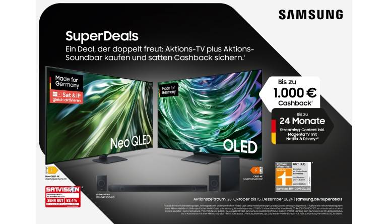 Marke: Samsung Noch bis zum 15. Dezember: Samsung-Aktion für Fernseher und Soundbars, Bild 1 TV Noch bis zum 15. Dezember: Samsung-Aktion für Fernseher und Soundbars - News, Bild 1