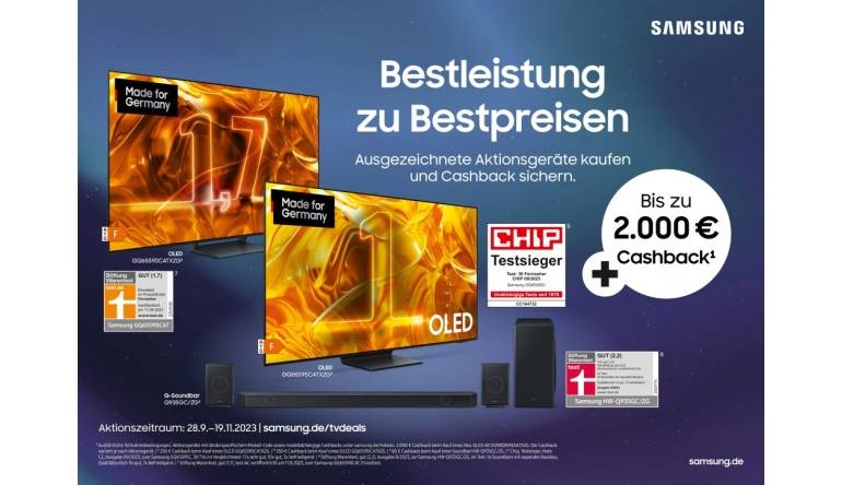 Marke: Samsung Noch bis zum 19. November: Cashback-Aktion von Samsung für Fernseher und Soundbars, Bild 1 TV Noch bis zum 19. November: Cashback-Aktion von Samsung für Fernseher und Soundbars - News, Bild 1
