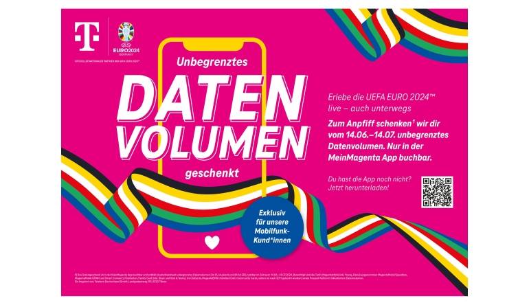 Marke: Telekom Zur Fußball-Europameisterschaft: Telekom schenkt Mobilfunkkunden unbegrenztes Datenvolumen, Bild 1 Service Zur Fußball-Europameisterschaft: Telekom schenkt Mobilfunkkunden unbegrenztes Datenvolumen - News, Bild 1