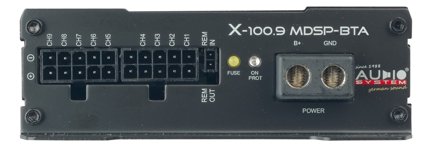 Audio System X-100.9 MDSP-BTA – 9 Kanal Endstufe mit 13 Kanal DSP: Audio System X-100.9 MDSP-BTA, Bild 2 Car Hifi Endstufe Multikanal Audio System X-100.9 MDSP-BTA im Test, Bild 2