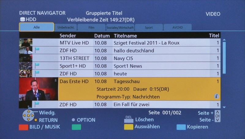 Perfekter Spielkamerad: Panasonic DMR-BCT820, Bild 5 Blu-ray-Rekorder Panasonic DMR-BCT820 im Test, Bild 5