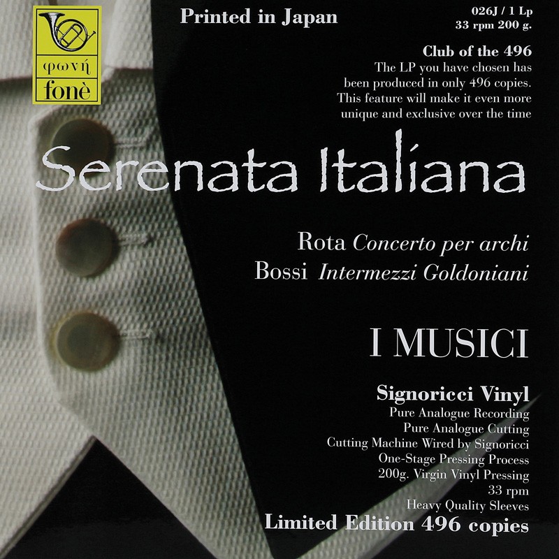 Schallplatte Serenata Italiana – Limited Editions Concerto per Archi, Intermezzi Goldoniani  Komponist: Rota, Bossi / Quartetto d’Archi della Scala – Dal Rogoletto Komponist: Giuseppe Verdi / Orchestra de la Camera Italiana, Salvatore Accardo Le Quattro S1