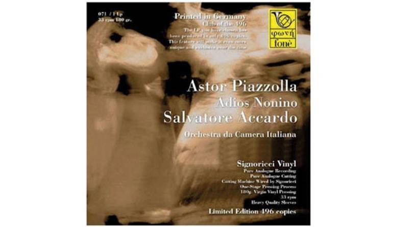 Komponist: Astor Piazzolla · Interpret: Salvatore Accardo Adios Nonino: Komponist: Astor Piazzolla · Interpret: Salvatore Accardo Adios Nonino (Fone), Bild 1 Schallplatte Komponist: Astor Piazzolla · Interpret: Salvatore Accardo Adios Nonino (Fone) im Test, Bild 1